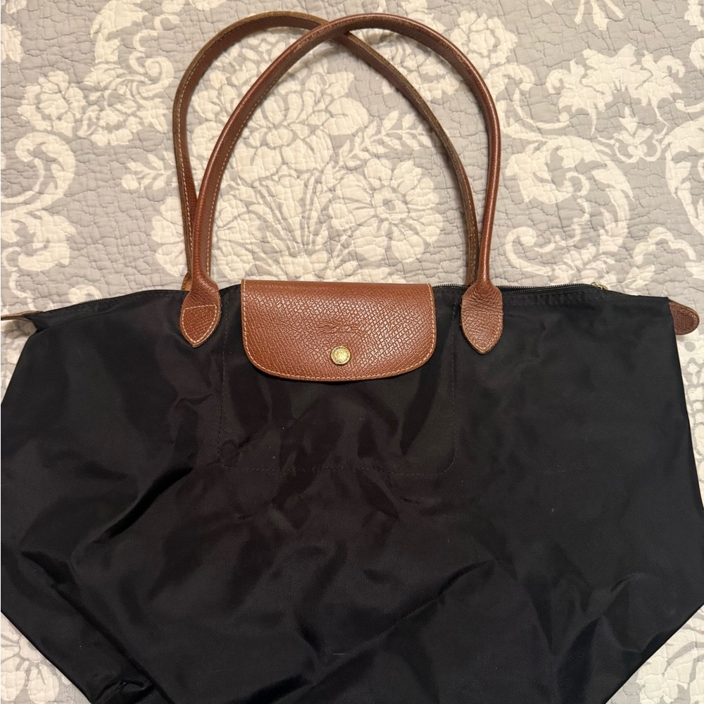 Longchamp Black and Brown Tote Bag